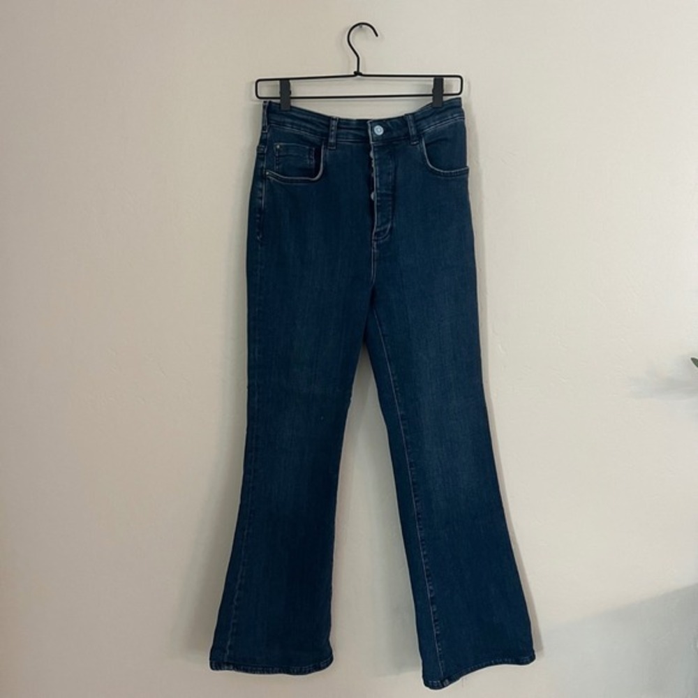 Anthtopologie Pilcro Women's Flare Jeans Dark‎ Wash Button Fly High Rise Size 29